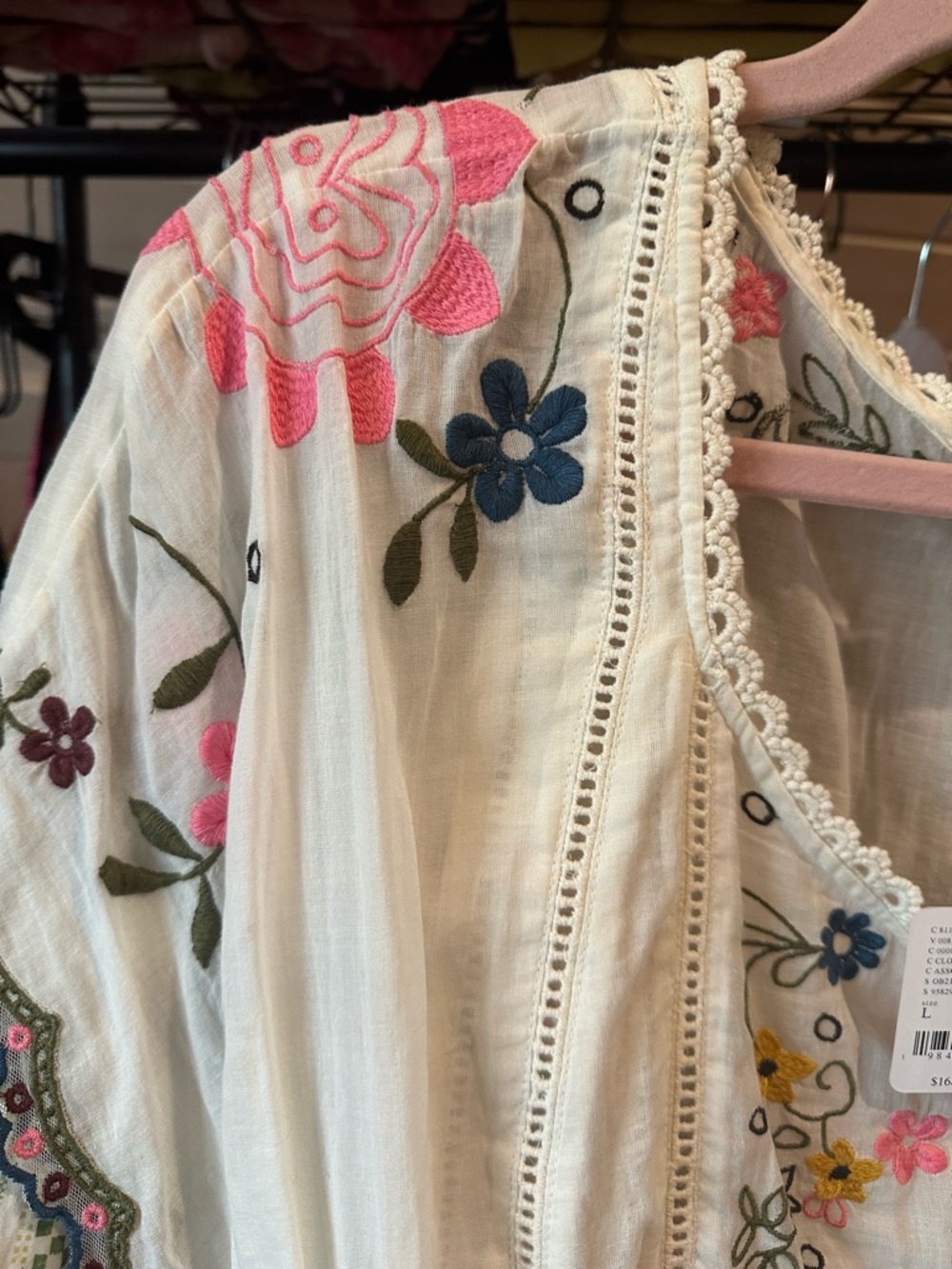 FREE PEOPLE “Danielle” Cotton Voile Embroidered Blouse Cloud Dancer Large NWT - Picture 3 of 15